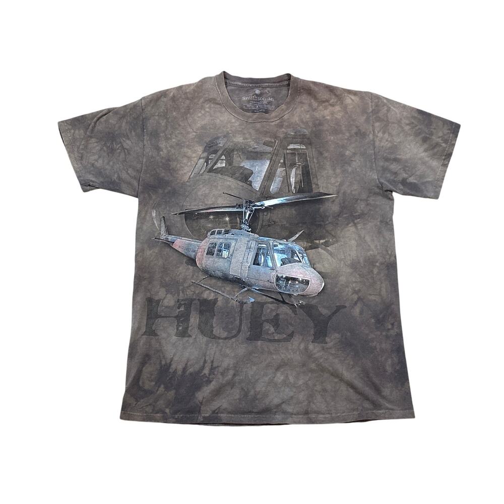 Smithsonian Shirt Mens Large Brown HUEY Helicopter Tie Dye Army Made in USA